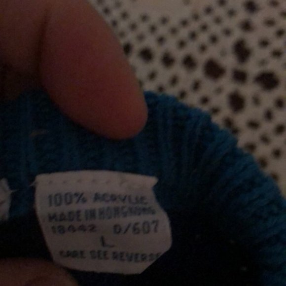 Vintage 1980’s acrylic, striped sweater with vintage butterfly brooch- teal blue - Picture 7 of 9